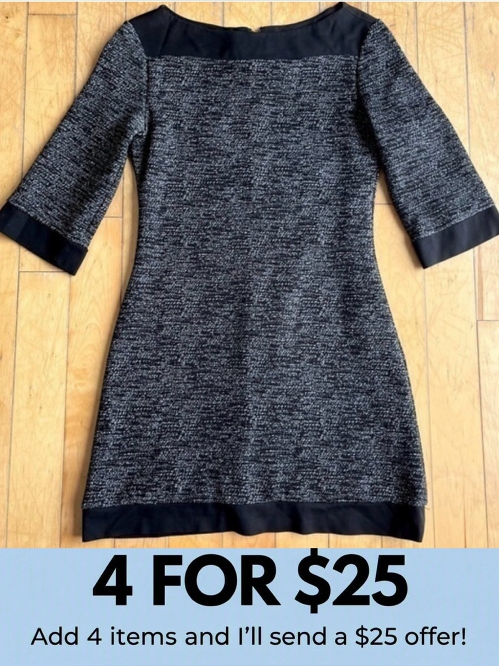 Le Chateau Black and Gray 3/4 Sleeve Dress or Tunic Size Medium